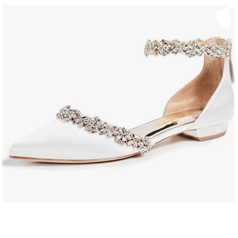 XYD White Pointed Toe D'Orsay Wedding Sandal Rhinestones Ankle Strap Dress Shoes